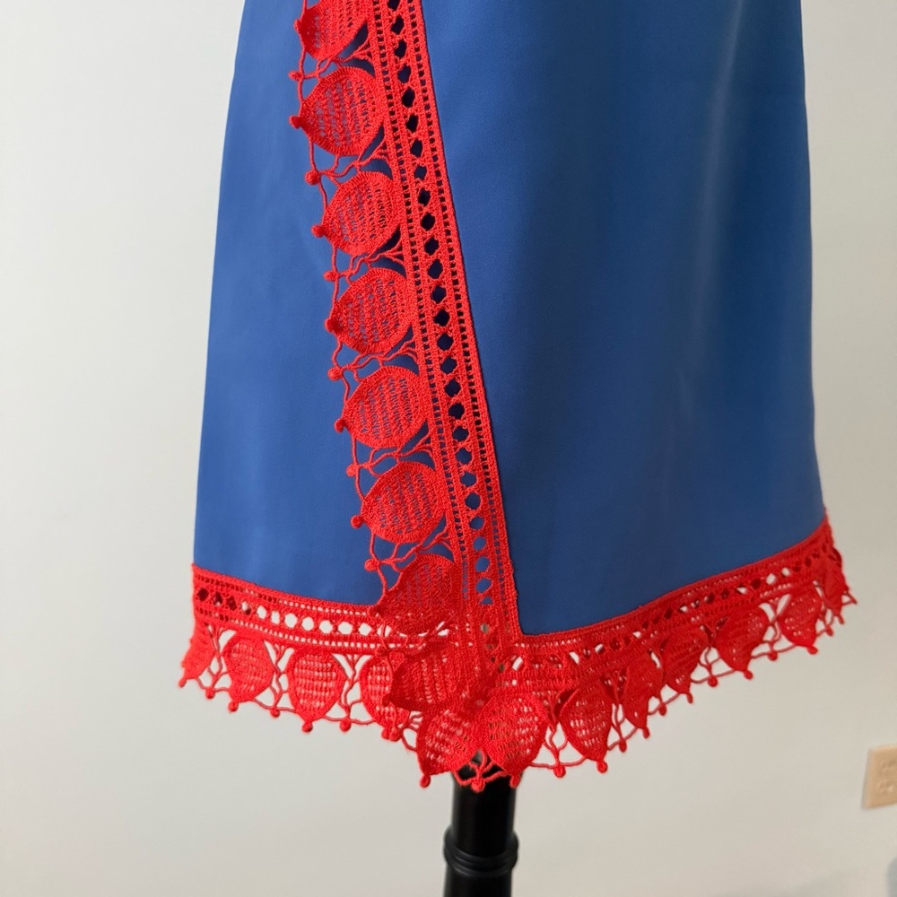 Tory Burch Marissa Runway Blue & Redish Orange Lace Shift Dress Size 2 💙 - Picture 4 of 14